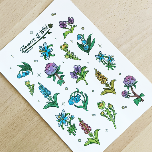Sticker Sheet - Flowers of the Wild - 16 Stickers