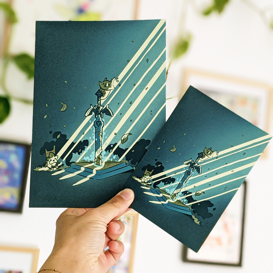 Print A6/A5 (4x6/6x8in) - Master sword and koroks