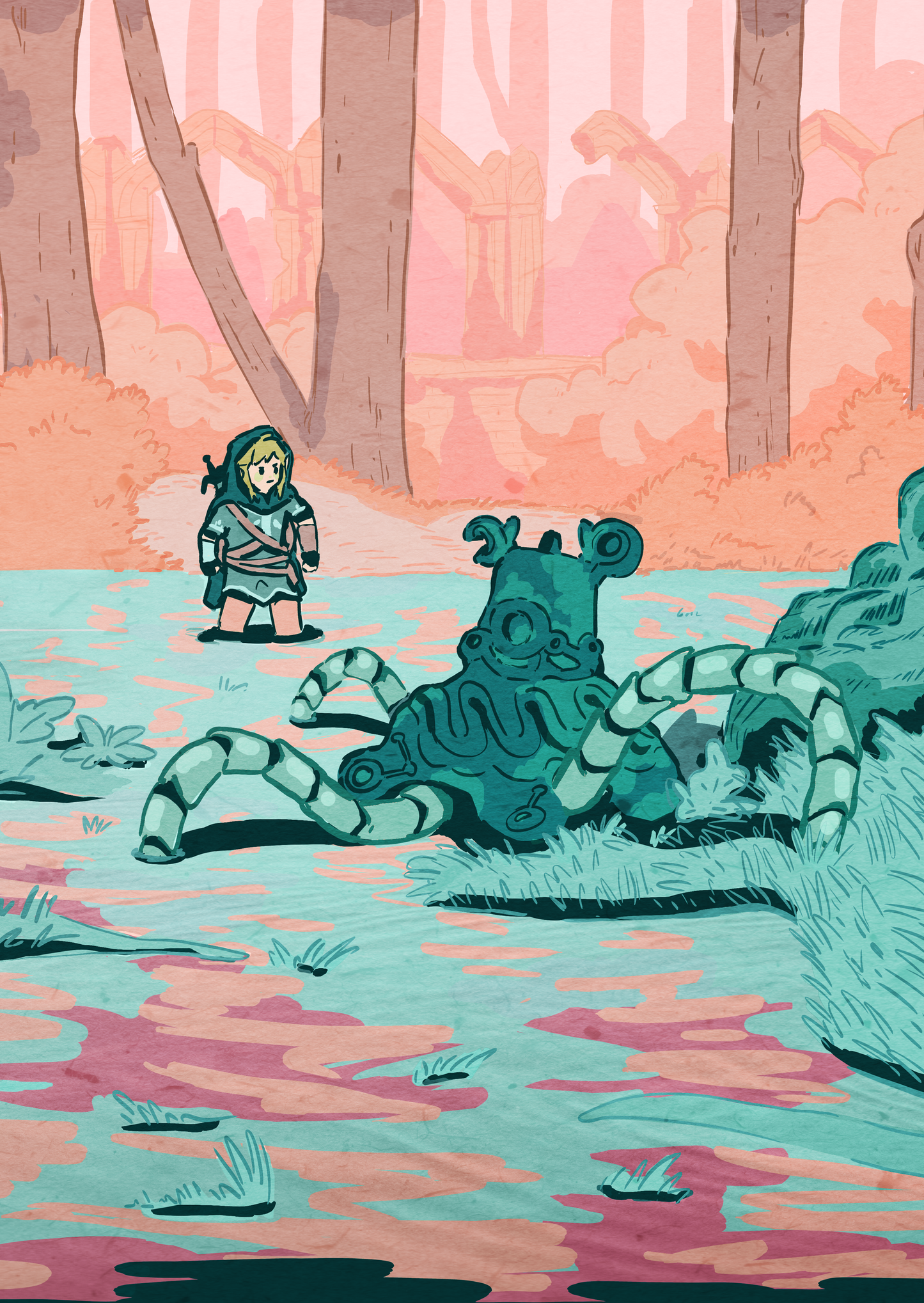 Print A6/A5 (4x6/6x8in) - Link and a decayed guardian