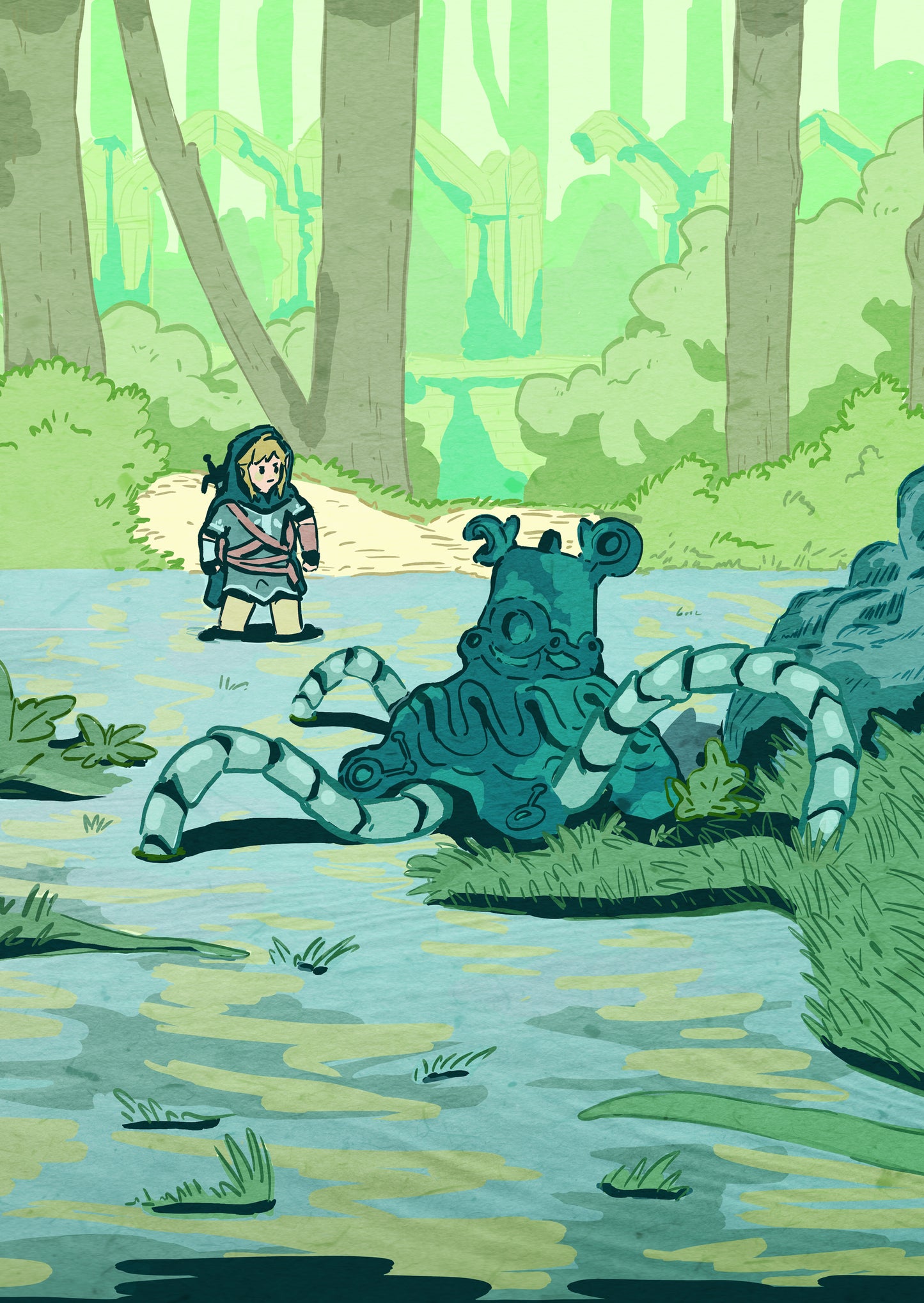 Print A6/A5 (4x6/6x8in) - Link and a decayed guardian