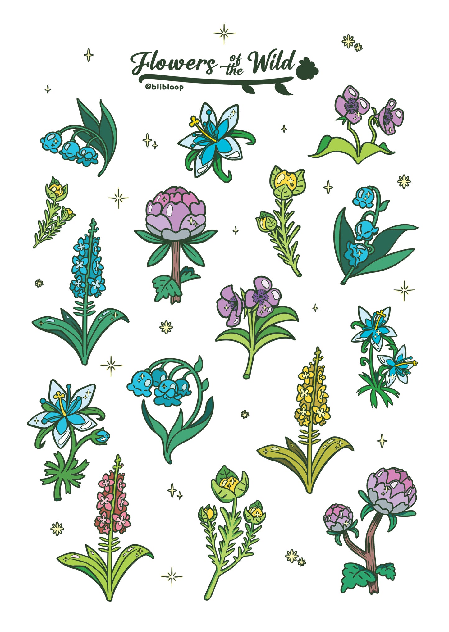 Sticker Sheet - Flowers of the Wild - 16 Stickers