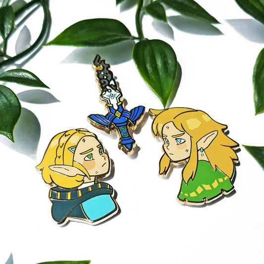 Set of 3 pins - Decayed Sword, Link and Zelda