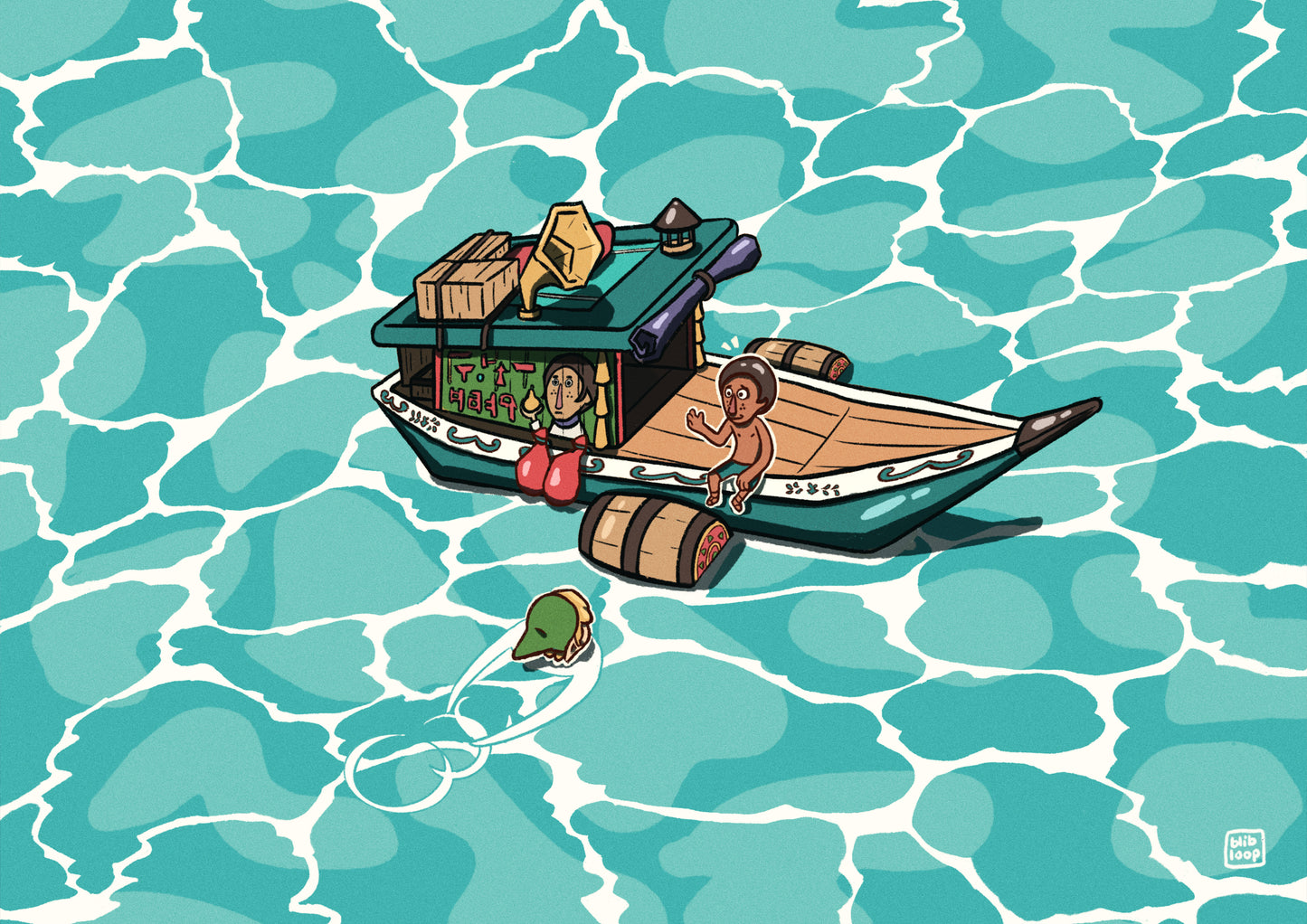 Print - Beedle on his Boat